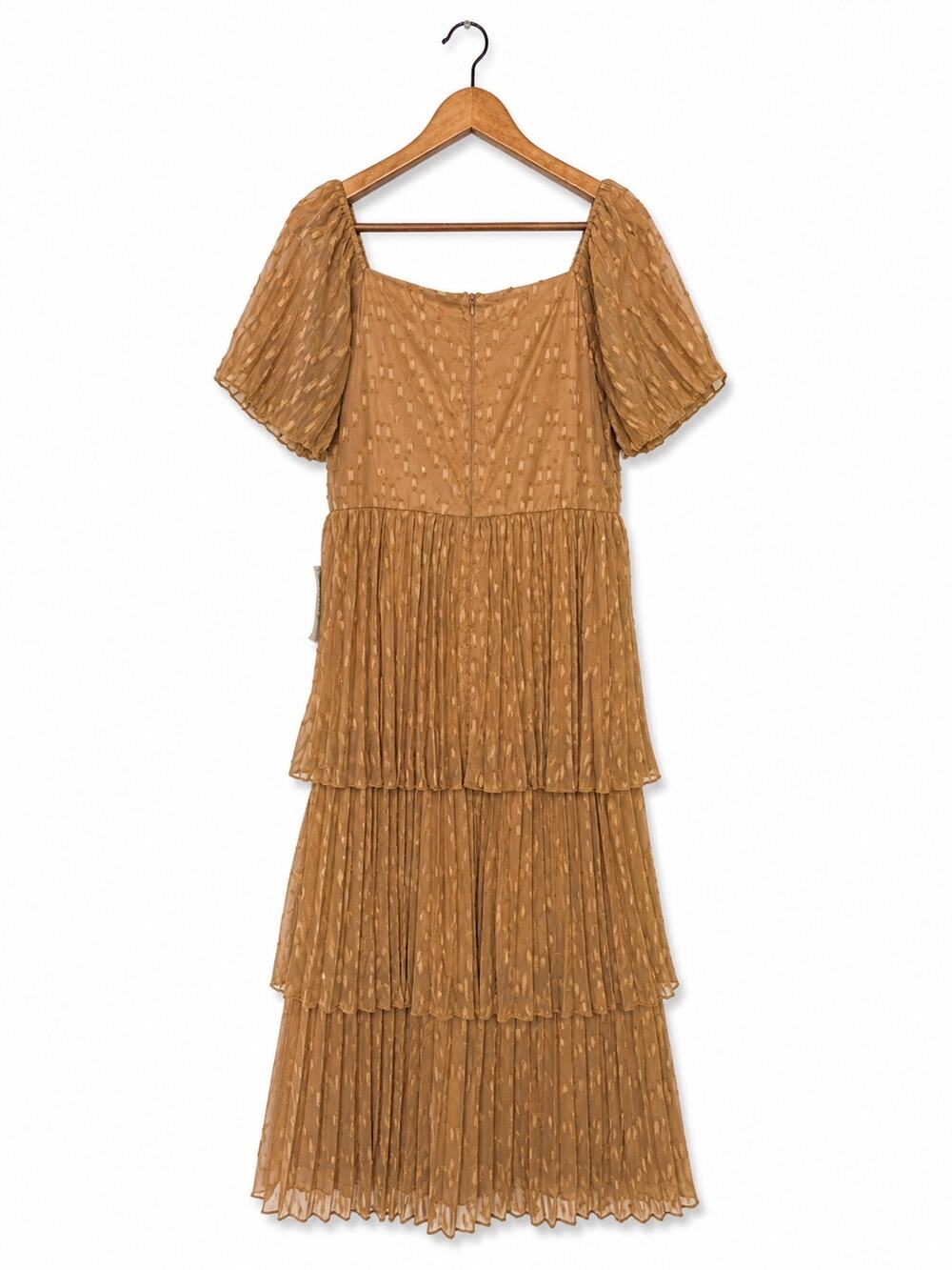 NWT Bohme Tiered Maxi Dress Brown Sz L Boho Peasant Cottagecore Puff Sleeve - Picture 1 of 3